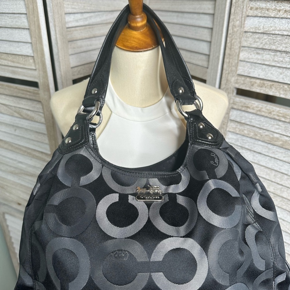 Coach Black and Gray Signature Shoulder Bag
